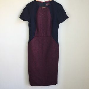 Boden British Tweed by Moon Dress Red & Blue Short Sleeve Sheath
